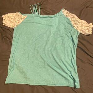 SHEIN Teal Blouse with Lace Sleeves